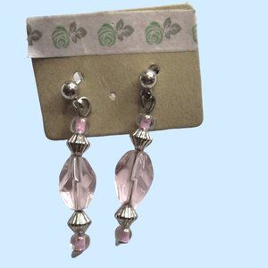 Pink Silver Crystal  Earrings Post Drop Dangle USA vintage Glass Beads